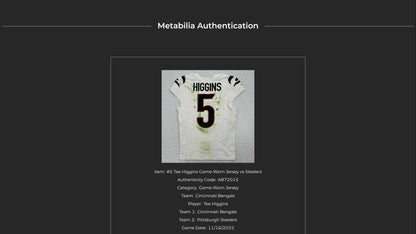 Tee Higgins GAME WORN 💪 11/16/25 Cincinnati Bengals Nike NFL Jersey vs Pittsburgh Steelers Also includes COA