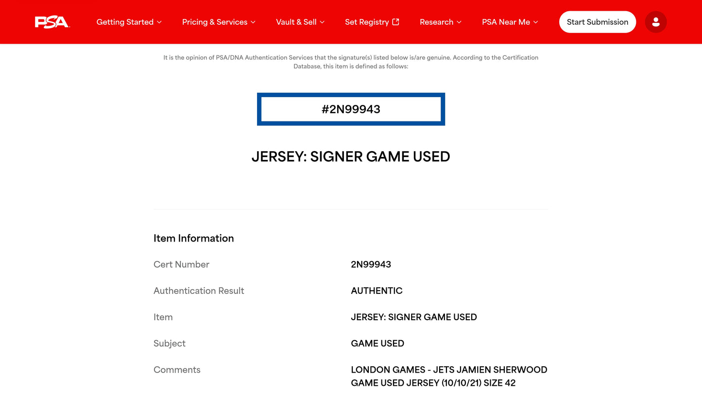Jamien Sherwood GAME WORN 10/10/21 PHOTO MATCHED 📸 New York Jets NFL Jersey vs Atlanta Falcons Also includes PSA COA 🛡️