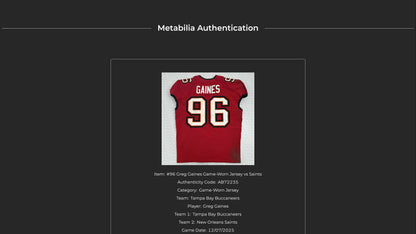 Greg Gaines GAME WORN 12/07/25 Tampa Bay Buccaneers OnField NFL Jersey vs New Orleans Saints Also includes COA 🛡️
