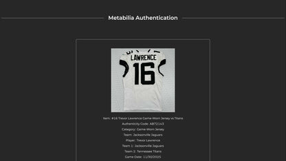 Trevor Lawrence GAME WORN 11/30/25 PHOTO MATCHED 📸 Jacksonville Jaguars NFL Jersey vs Tennessee Titans Also includes COA