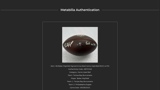 Baker Mayfield GAME USED 09/28/2025 Signed & Inscribed Tampa Bay Buccaneers Ball vs Philadelphia Eagles Also includes Proof of Authenticity 🛡️