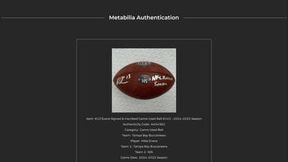 Mike Evans GAME USED Signed & Inscribed Tampa Bay Buccaneers Duke Football 24-25 Season Also includes Proof of Authenticity 🛡️