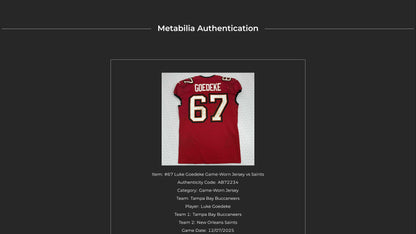 Luke Goedeke GAME WORN 💪12/07/25 Tampa Bay Buccaneers Nike NFL Jersey vs New Orleans Saints Includes Authenticity