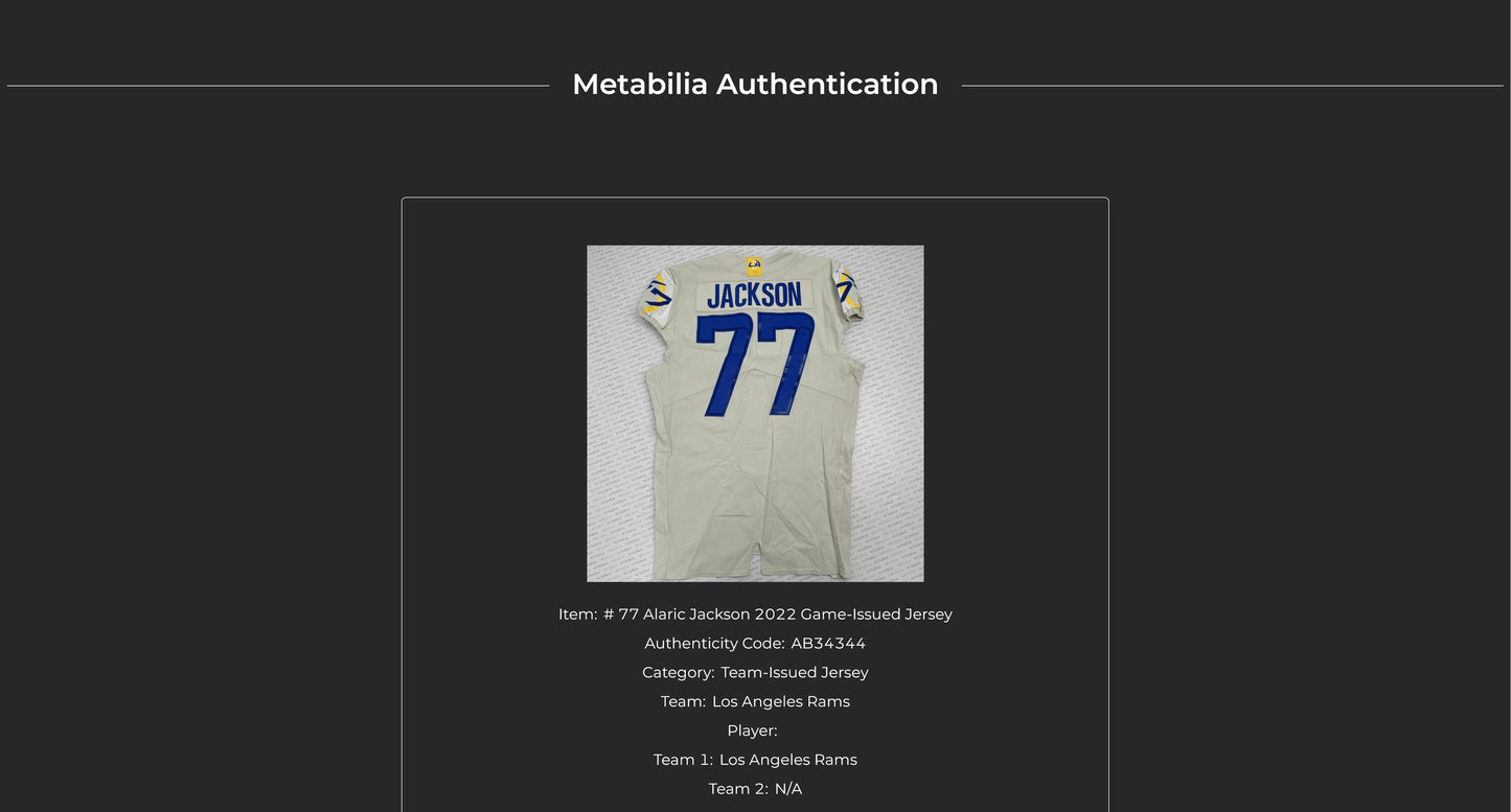 Alaric Jackson GAME ISSUED Los Angeles Rams Nike NFL On-Field Jersey 👕 Inc. COA 🔥