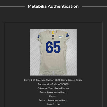 Coleman Shelton GAME ISSUED Los Angeles Rams Nike NFL On-Field Jersey 👕 Inc. COA 🔥