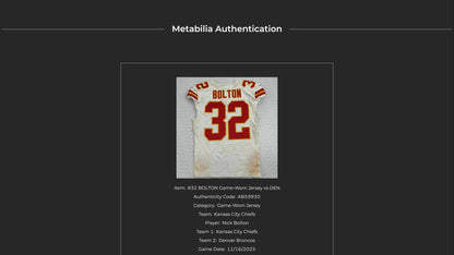 Nick Bolton GAME WORN 💪 11/16/25 Kansas City Chiefs Nike NFL Jersey 🎽 vs Denver Broncos Also Includes Certificate of Authenticity