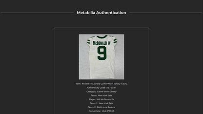 Will McDonald IV GAME WORN 💪 11/23/2025 New York Jets NFL Jersey 👕 vs Baltimore Ravens Also Includes Certificate of Authenticity 🛡️