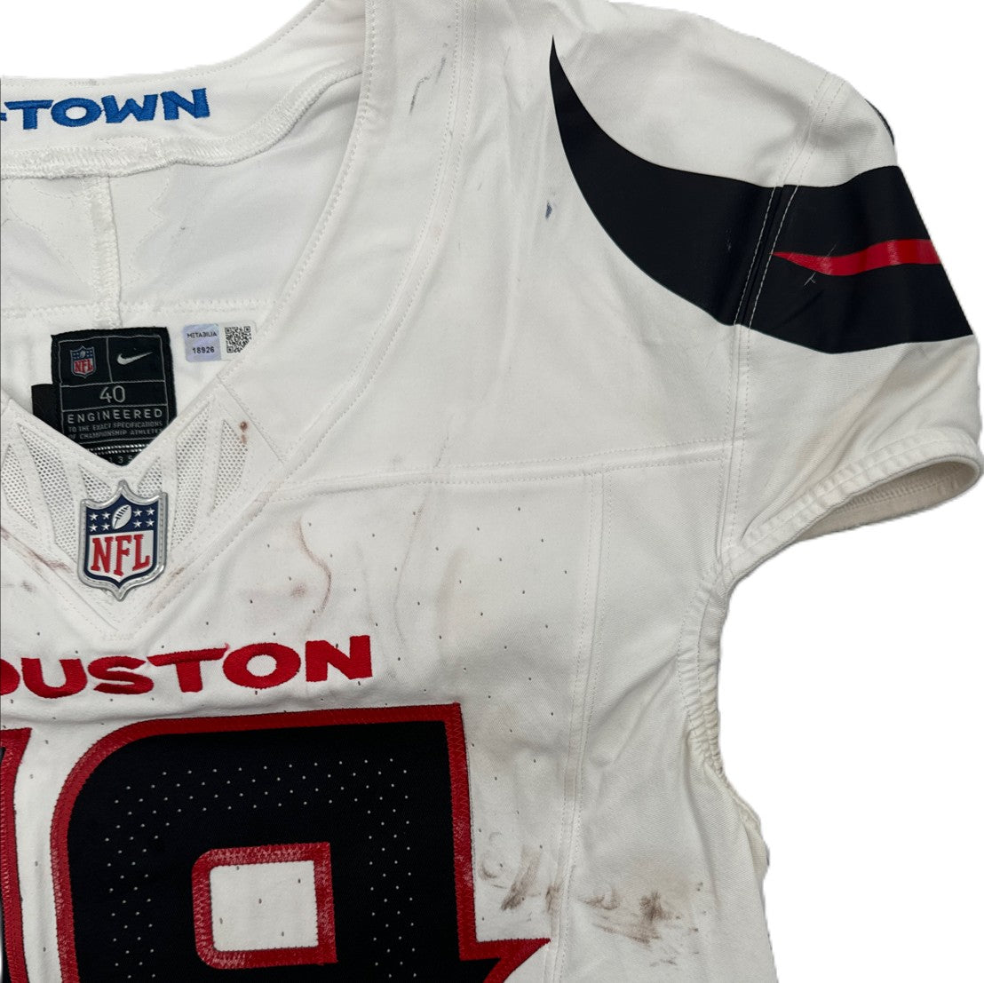 Xavier Hutchinson GAME WORN 💪 10/13/24 Houston Texans 🐂 NFL Jersey 👕 Victory over the New England Patriots inc. Metabilia COA 🛡️