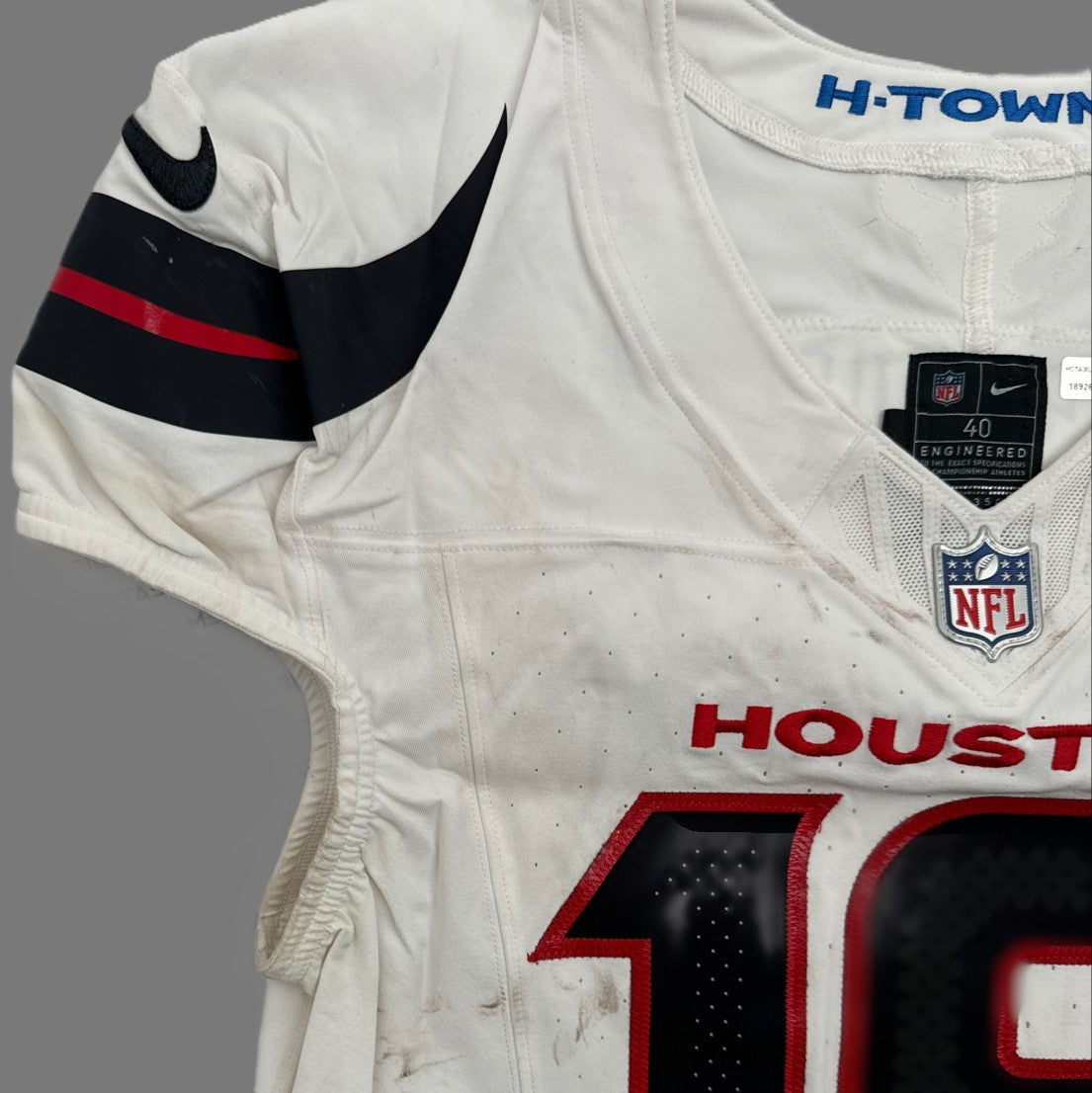 Xavier Hutchinson GAME WORN 💪 10/13/24 Houston Texans 🐂 NFL Jersey 👕 Victory over the New England Patriots inc. Metabilia COA 🛡️