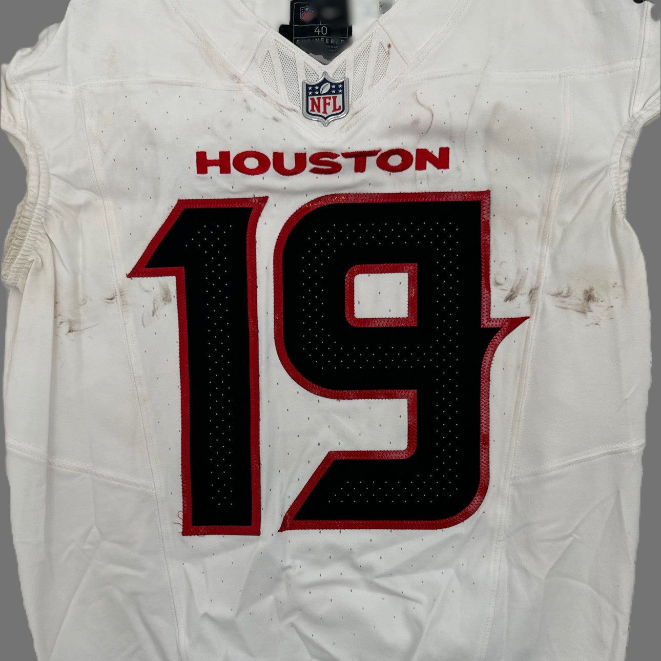 Xavier Hutchinson GAME WORN 💪 10/13/24 Houston Texans 🐂 NFL Jersey 👕 Victory over the New England Patriots inc. Metabilia COA 🛡️