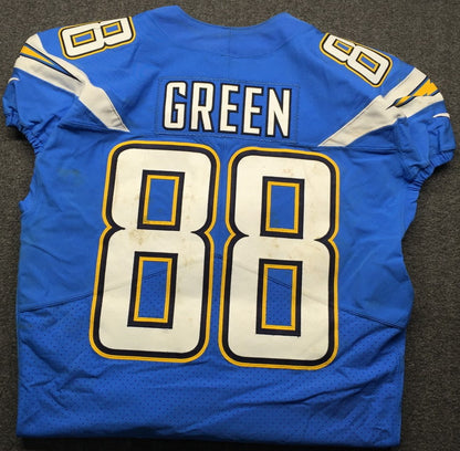 Virgil Green GAME-WORN💪10/21/18 PHOTO MATCHED📸Los Angeles Chargers NFL Jersey🎽vs. Titans London Game inc. PSA COA