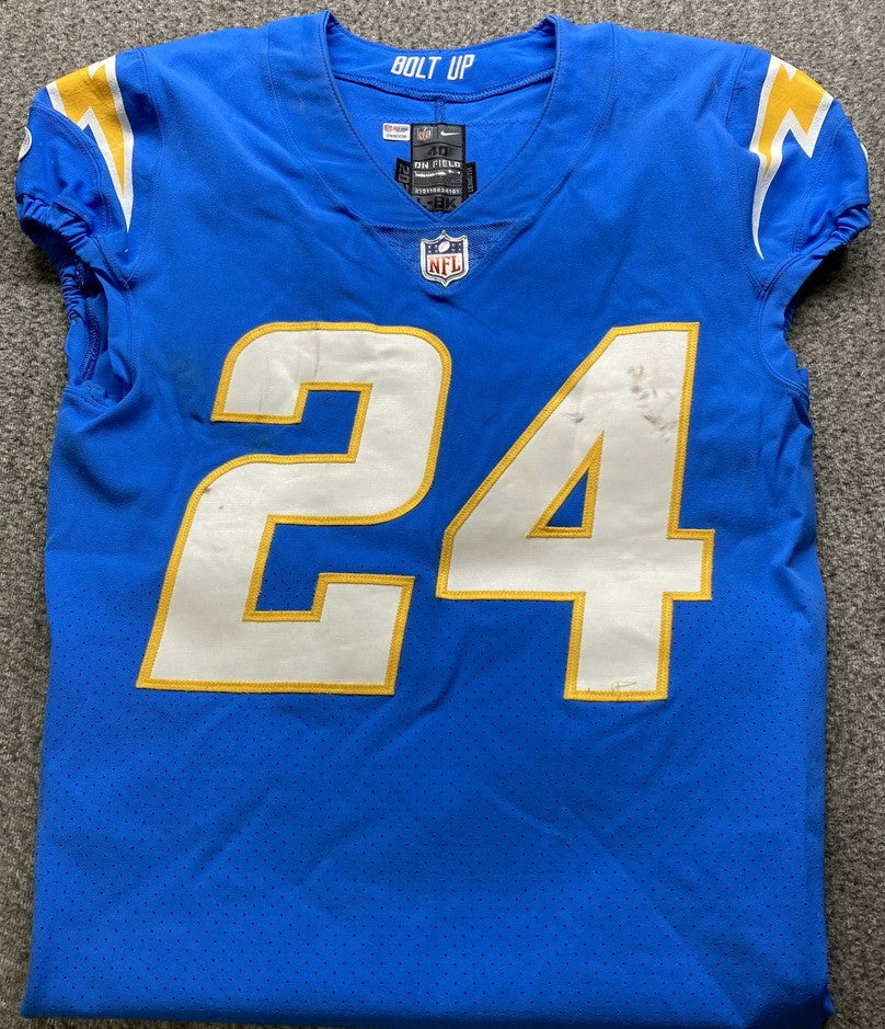 Nasir Adderley GAME-WORN🦾11/20/22 PHOTO MATCHED📸Los Angeles Chargers NFL Jersey 👕PSA🏆vs. Kansas City Chiefs