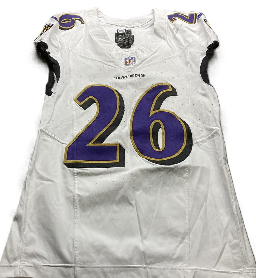 Geno Stone GAME WORN💪(10/15/2023) On-Field Baltimore Ravens💜NFL Jersey 🌍vs. the Titans