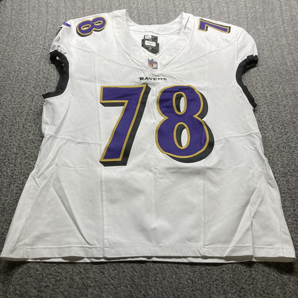 Morgan Moses GAME-WORN💪10/15/23 Baltimore Ravens💜Nike NFL Jersey vs.Titans🌍vs. Titans (London Game)