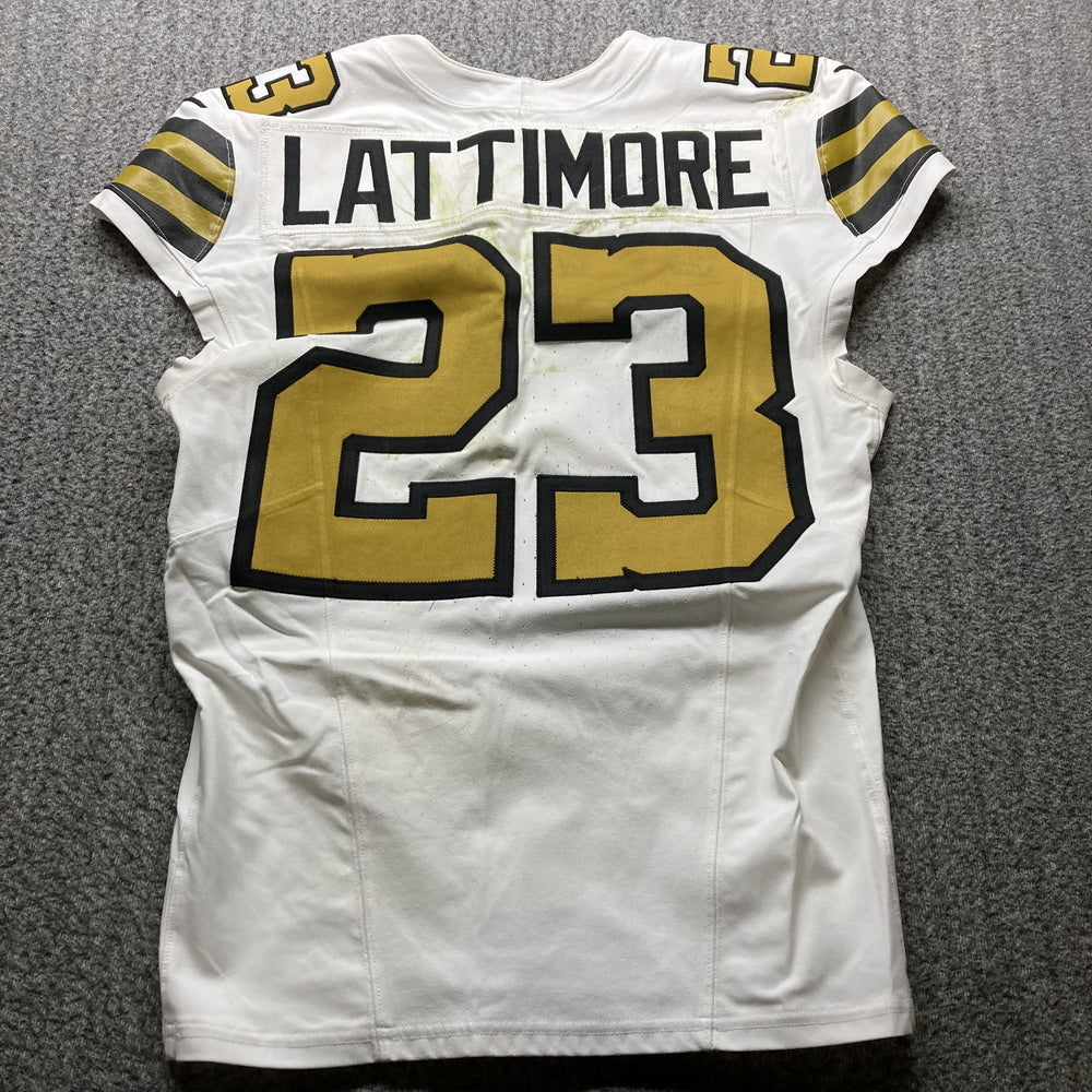 Marshon Lattimore GAME WORN 💪 10/07/24 PHOTO MATCHED 📸 New Orleans Saints ⚜️ Nike NFL Jersey🎽 vs. Kansas City Chiefs - PSA Authenticated 🛡️