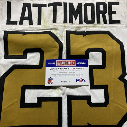 Marshon Lattimore GAME WORN 💪 10/07/24 PHOTO MATCHED 📸 New Orleans Saints ⚜️ Nike NFL Jersey🎽 vs. Kansas City Chiefs - PSA Authenticated 🛡️
