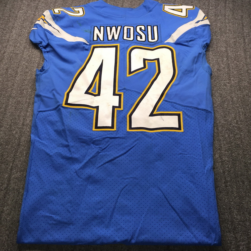 Uchenna Nwosu GAME WORN💪11/18/19 LA Chargers vs. Chiefs🪶NFL Jersey🎽PSA COA