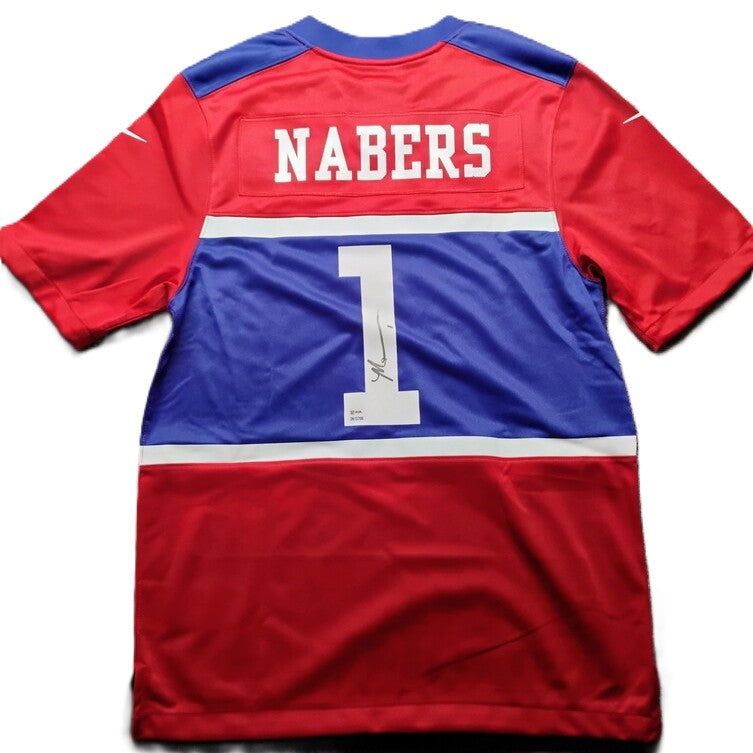 Malik Nabers Signed 🖊️ New York Giants Throwback Replica Nike NFL Jersey 👕 Also includes PSA Authenticity 🛡️