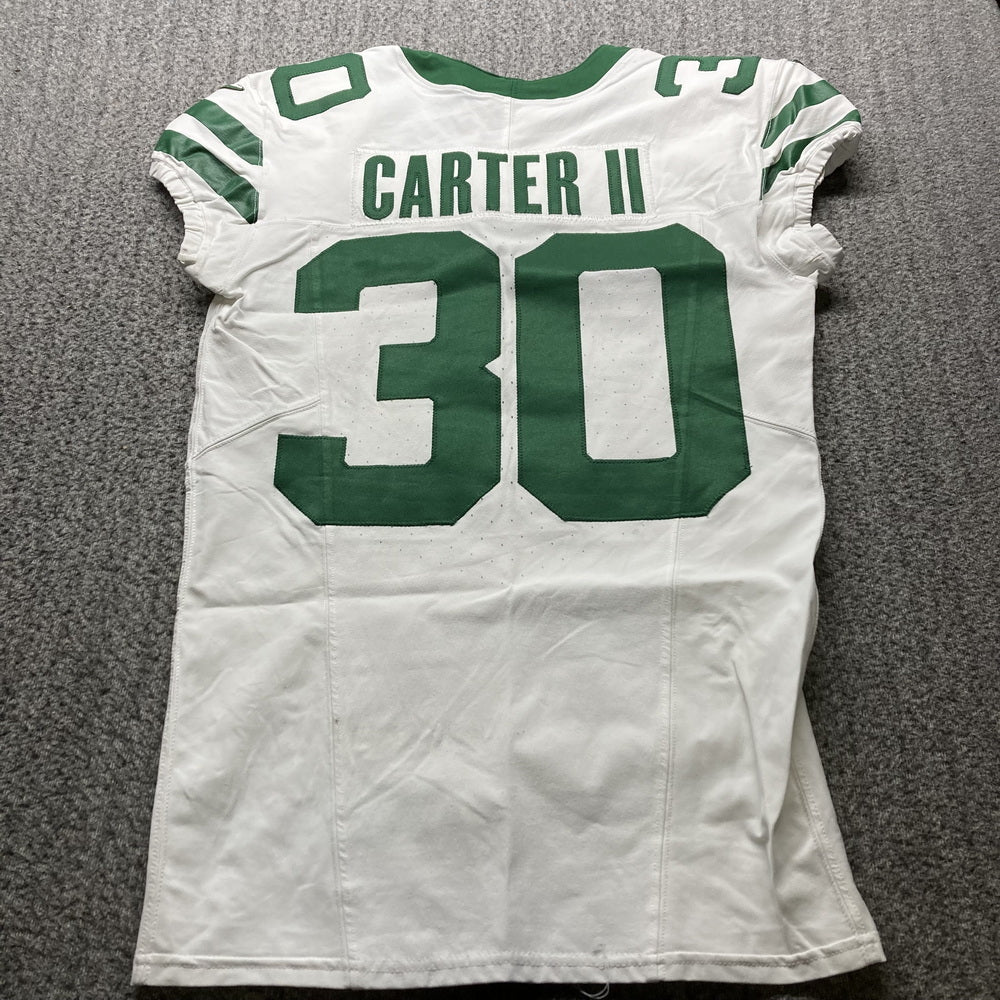 Michael Carter II GAME USED 💪 10/06/2024 New York Jets Nike NFL Jersey 👕vs. Minnesota Vikings London Matchup 🌍 Also includes PSA Authenticity🛡️