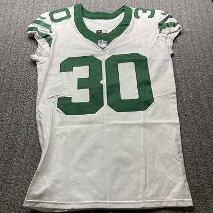 Michael Carter II GAME USED 💪 10/06/2024 New York Jets Nike NFL Jersey 👕vs. Minnesota Vikings London Matchup 🌍 Also includes PSA Authenticity🛡️