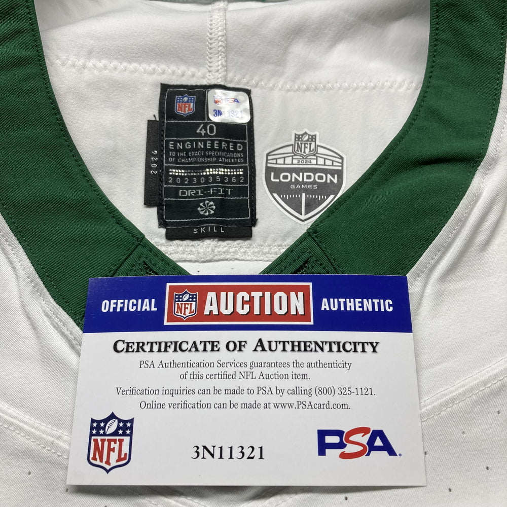 Michael Carter II GAME USED 💪 10/06/2024 New York Jets Nike NFL Jersey 👕vs. Minnesota Vikings London Matchup 🌍 Also includes PSA Authenticity🛡️