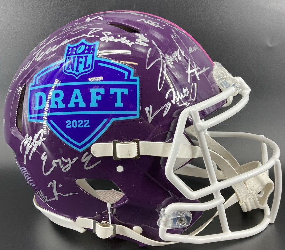 NFL Draft 2022 Helmet Signed by more than 30 players inc. Sauce Gardner, Chris Olave, Kyle Hamilton, Kenny Pickett, Travon Walker, Jameson Williams & more ✨ inc. PSA Authenticity🛡️