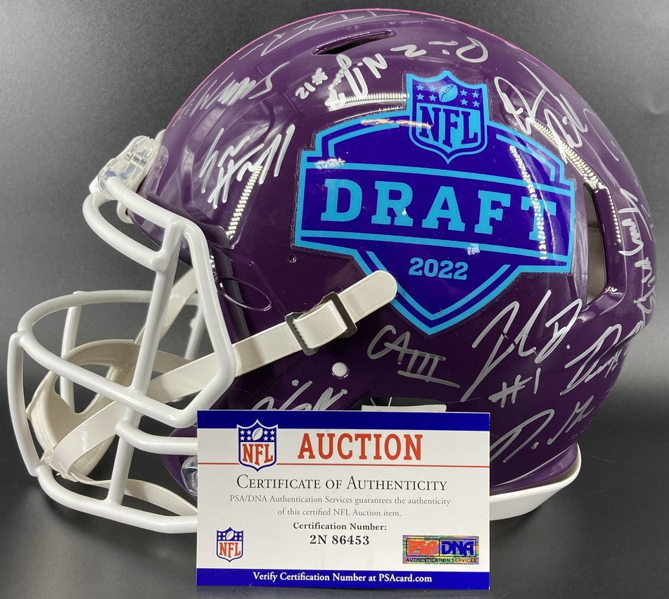 NFL Draft 2022 Helmet Signed by more than 30 players inc. Sauce Gardner, Chris Olave, Kyle Hamilton, Kenny Pickett, Travon Walker, Jameson Williams & more ✨ inc. PSA Authenticity🛡️