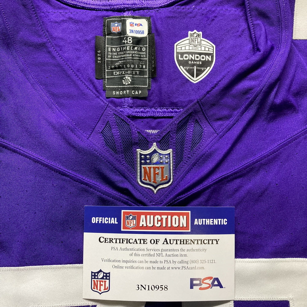David Quessenberry GAME USED 10/06/24 Minnesota Vikings 👕 Jersey vs. New York Jets London Game ✅ Inc. PSA Authenticity
