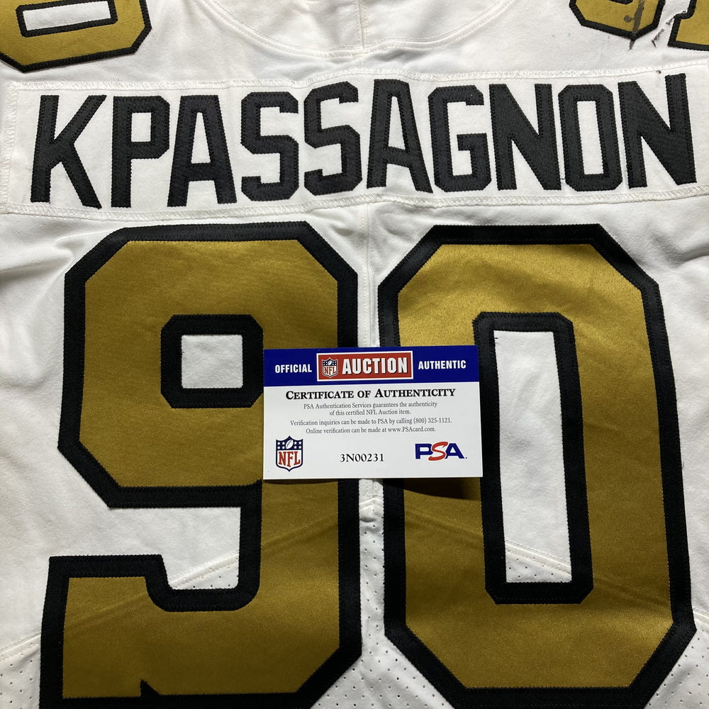 Tanoh Kpassagnon GAME WORN 💪 10/02/22 New Orleans Saints ⚜️ Nike NFL Jersey 🎽 vs. Minnesota Vikings - PSA Authenticated 🛡️