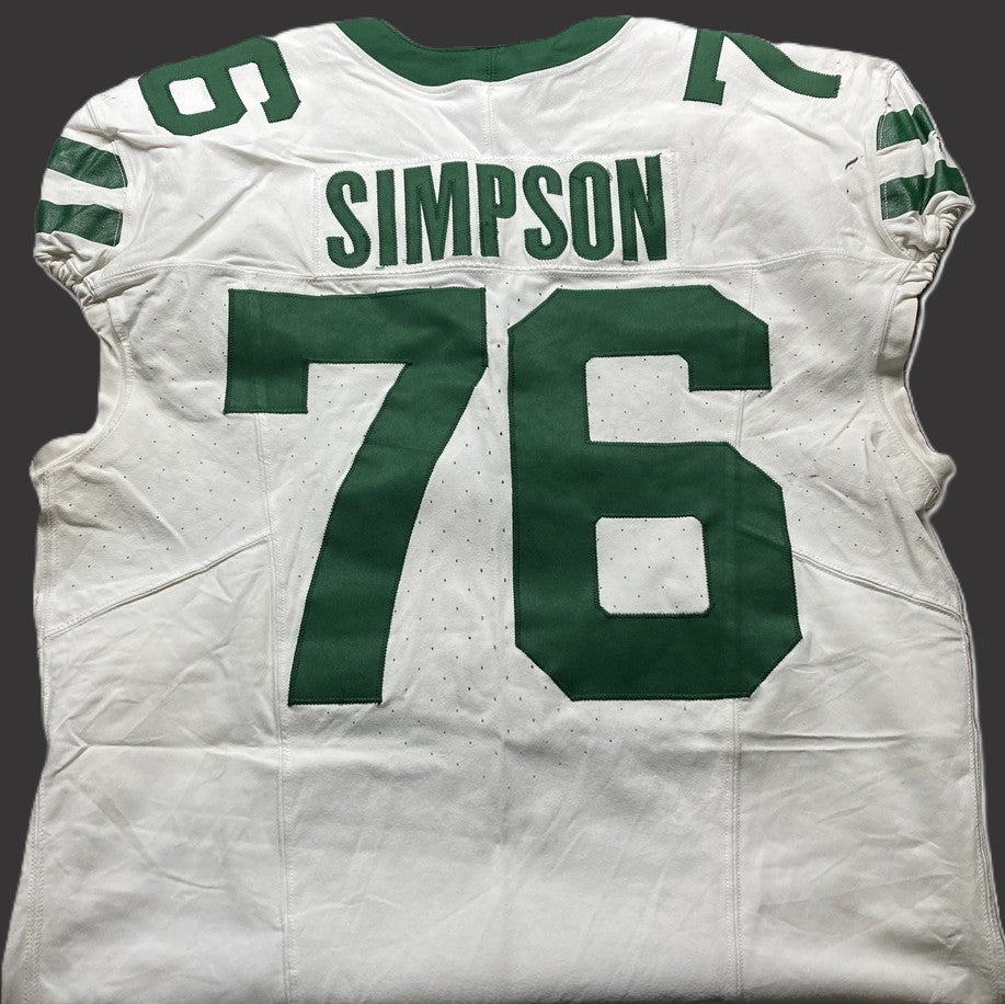 John Simpson GAME USED 💪 10/06/2024 PHOTO MATCHED 📸 New York Jets Nike NFL Jersey 👕vs. Minnesota Vikings in London 🌍 Also includes PSA Authenticity🛡️