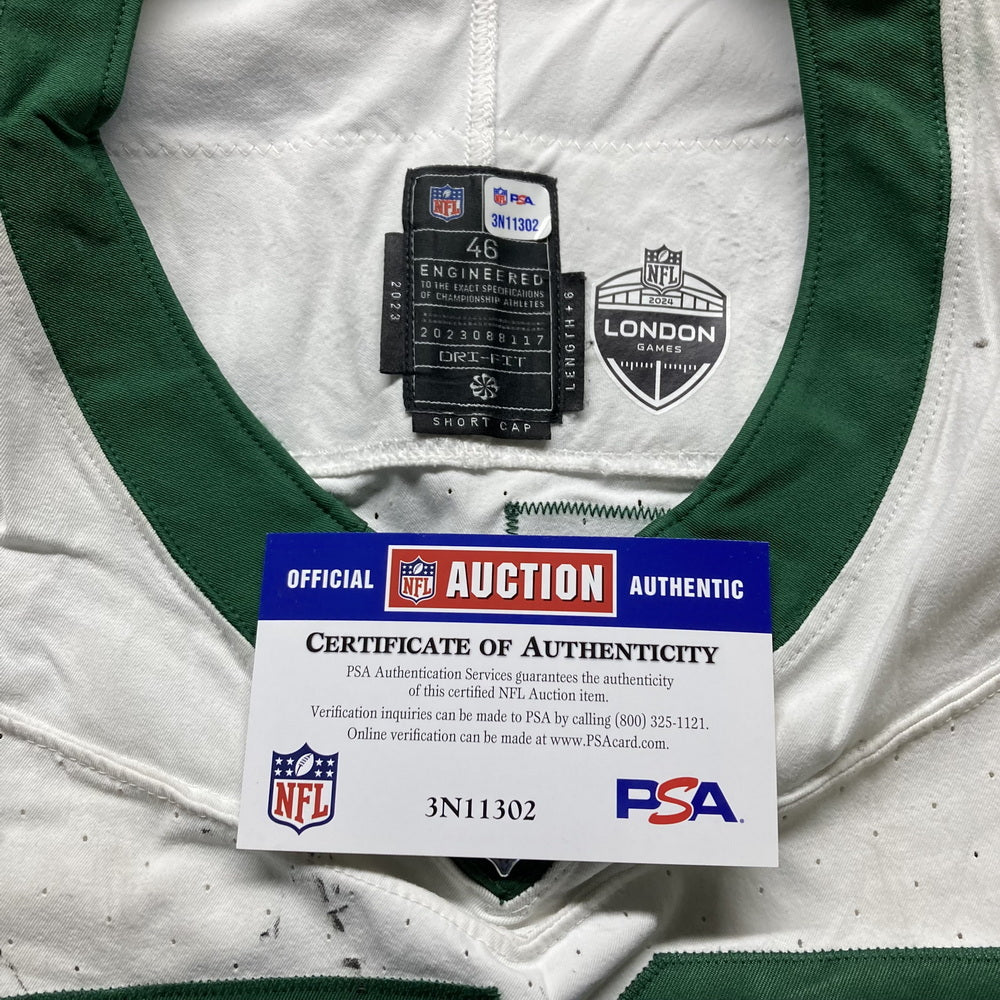 John Simpson GAME USED 💪 10/06/2024 PHOTO MATCHED 📸 New York Jets Nike NFL Jersey 👕vs. Minnesota Vikings in London 🌍 Also includes PSA Authenticity🛡️