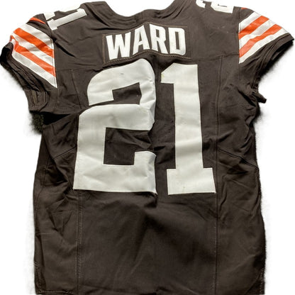 Denzel Ward GAME WORN/USED 10/01/23 💪 Cleveland Browns NFL Jersey 👕 vs. Baltimore Ravens Inc. PSA Authenticity 🛡️ + Jim Brown memorial Patch