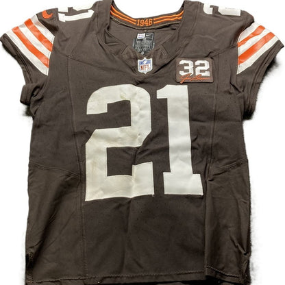 Denzel Ward GAME WORN/USED 10/01/23 💪 Cleveland Browns NFL Jersey 👕 vs. Baltimore Ravens Inc. PSA Authenticity 🛡️ + Jim Brown memorial Patch
