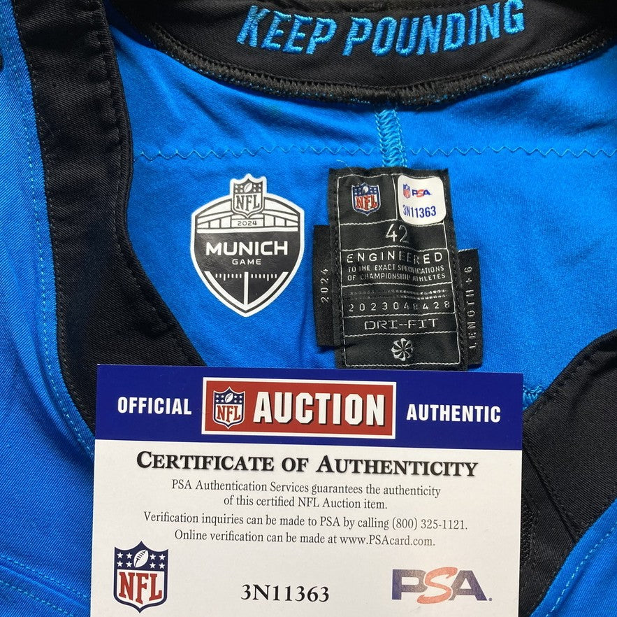 Feleipe Franks GAME WORN 💪 11/10/24 Carolina Panthers 🐆 NFL Jersey 👕 vs. Giants – NFL Munich Game - PSA Certified