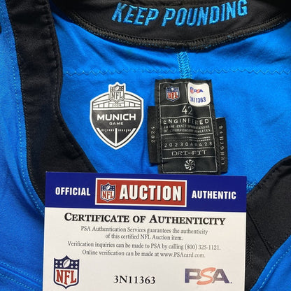 Feleipe Franks GAME WORN 💪 11/10/24 Carolina Panthers 🐆 NFL Jersey 👕 vs. Giants – NFL Munich Game - PSA Certified