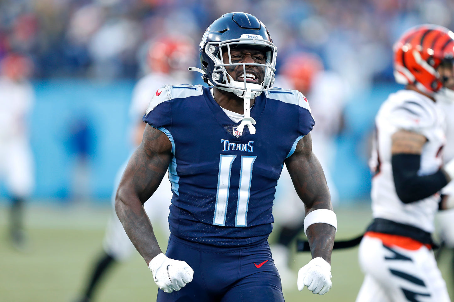 A J Brown Hand-Signed🖊️Tennessee Titans Full-Size Authentic On-Field Lunar Eclipse Alternate Speed Helmet Inscribed "Titan Up"💥