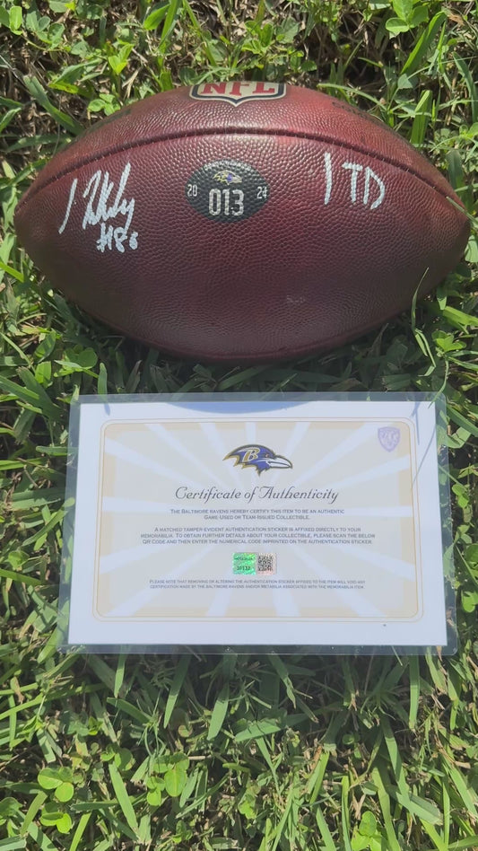 Isaiah Likely Signed🖊️GAME USED💪12/21/24 Baltimore Ravens💜NFL Ball Inscribed 1 TD🏈vs Steelers (Ravens Win)