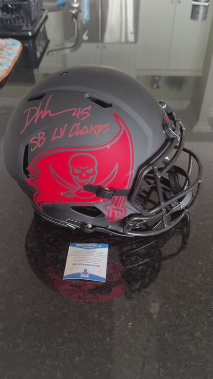 Devin White Signed✍️Tampa Bay Buccaneers🏴‍☠️Full-Size Authentic On-Field Eclipse Alternate Speed Helmet Inscribed "SB LV Champs" 🏈