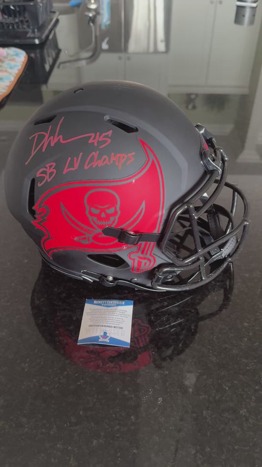 Devin White Signed✍️Tampa Bay Buccaneers🏴‍☠️Full-Size Authentic On-Field Eclipse Alternate Speed Helmet Inscribed "SB LV Champs" 🏈