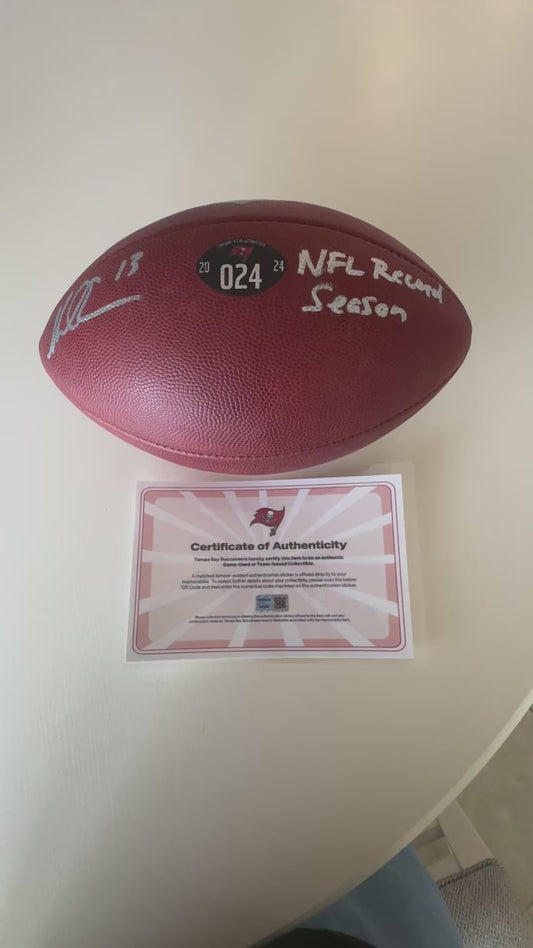 Mike Evans GAME USED 💪 Hand Signed 🖊️ + Inscribed Football 🏈 Tampa Bay Buccaneers 24-25 Season Inscribed "NFL Record Season"