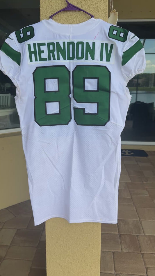 Chris Herndon GAME USED 💪 01/13/2021 PHOTO MATCHED 📸 New York Jets Nike NFL Jersey 👕 Also includes PSA Authenticity🛡️