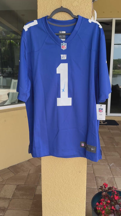Malik Nabers Signed 🖊️ New York Giants Replica NFL Draft Jersey 👕 Also includes PSA Authenticity 🛡️