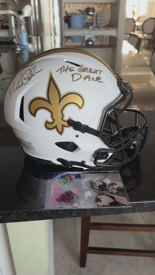 Morten Andersen Signed New Orleans Saints ⚜️ Full Size Authentic On Field Lunar Eclipse Alternate Speed Helmet Inscribed "The Great Dane"