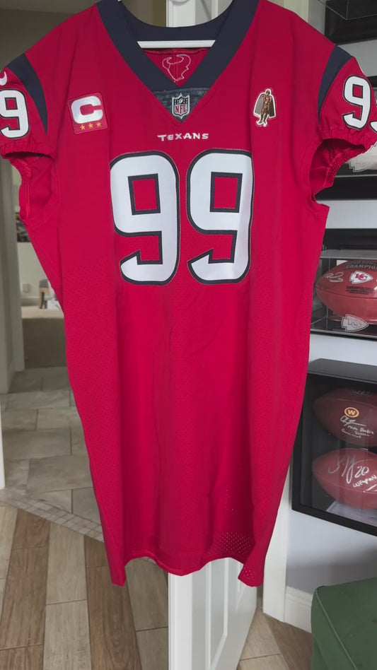 J.J. Watt 💯 TEAM ISSUED 💪 Houston Texans On-Field Nike NFL Jersey 👕 Includes Walter Payton NFL Man of the Year & Captain Patches