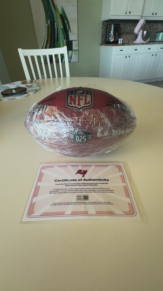 Baker Mayfield GAME USED💪Signed + Inscribed Wilson Duke Ball Tampa Bay Buccaneers 24-25 Szn Also includes Proof of Authenticity 🛡️