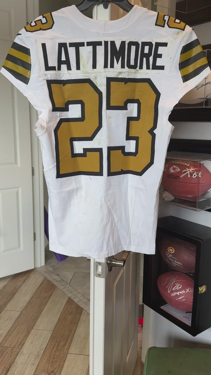 Marshon Lattimore GAME WORN 💪 10/07/24 PHOTO MATCHED 📸 New Orleans Saints ⚜️ Nike NFL Jersey🎽 vs. Kansas City Chiefs - PSA Authenticated 🛡️