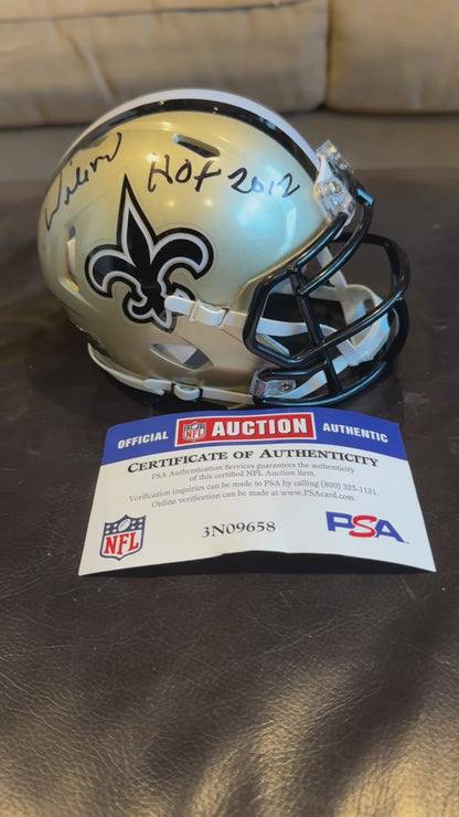 Willie Roaf Hand Signed ✍️ New Orleans Saints⚜️Replica Slate Speed Mini Helmet with "HOF 12" Inscription 🏈 Also includes PSA COA 🛡️