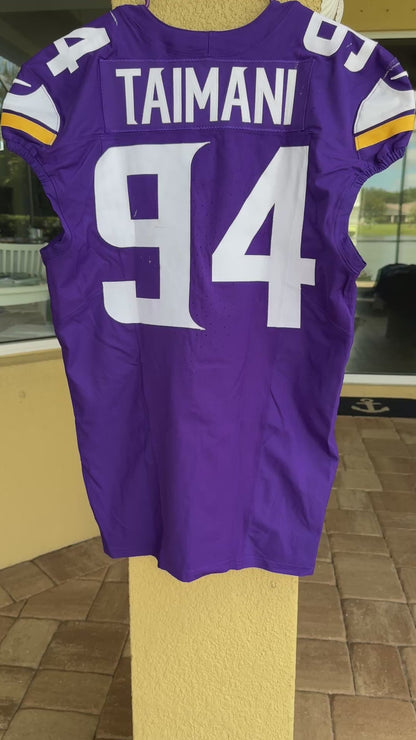Taki Taimani GAME USED 💪 10/06/24 Minnesota Vikings Nike NFL Jersey 👕 vs. New York Jets London Game ✅ Inc. PSA Authenticity 🛡️