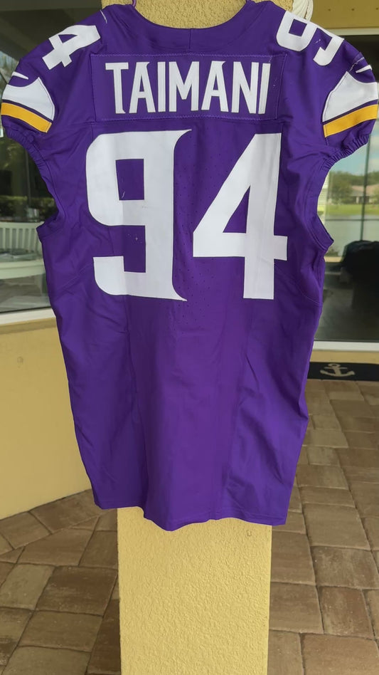 Taki Taimani GAME USED 💪 10/06/24 Minnesota Vikings Nike NFL Jersey 👕 vs. New York Jets London Game ✅ Inc. PSA Authenticity 🛡️