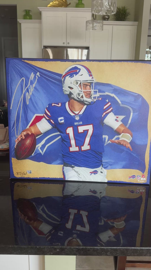 Josh Allen Hand-Signed✍️Buffalo Bills🦬20" x 24" NFL Canvas Giclee Limited Edition of 17